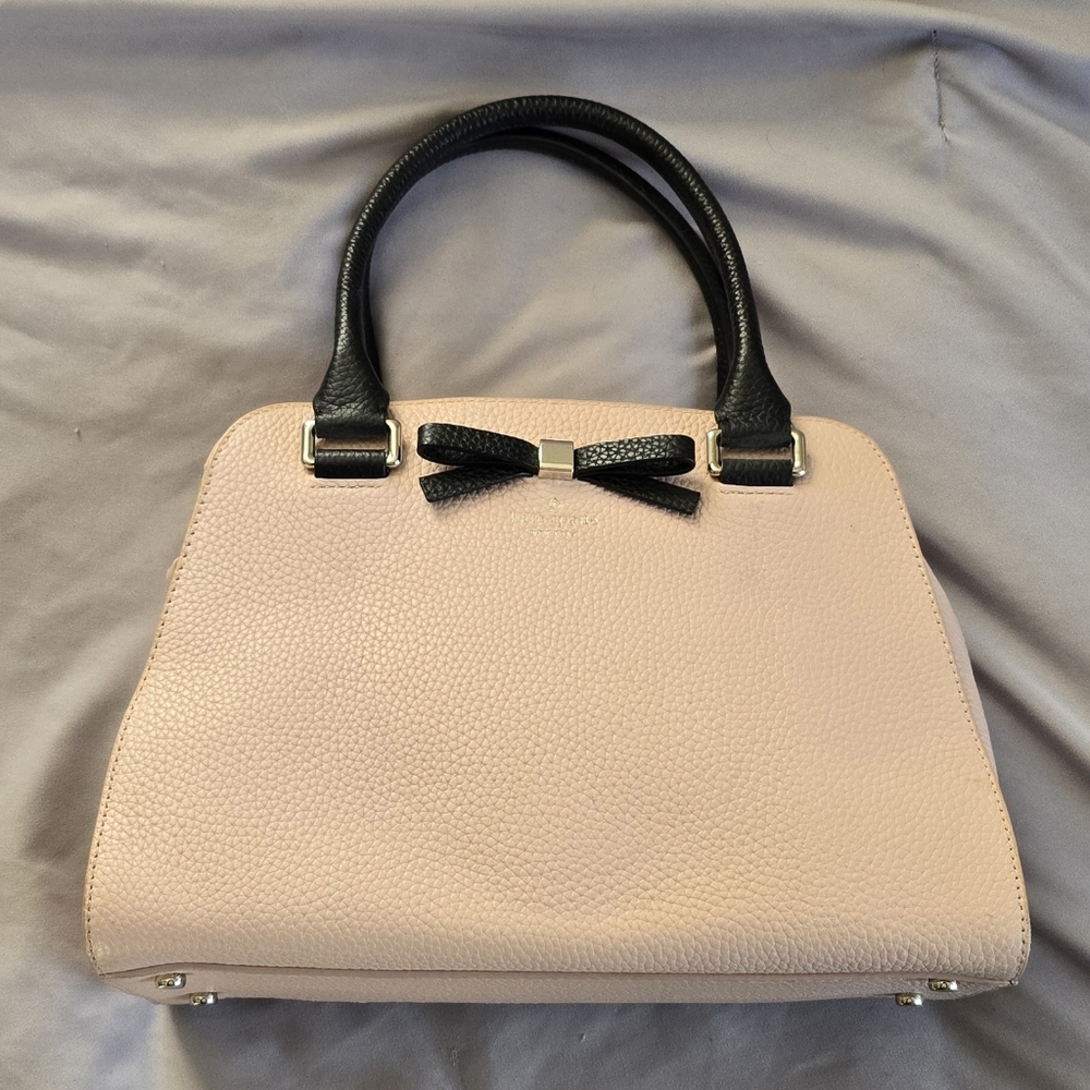 Kate Spade Pastel Pink Handbag With Black Bow And Handles